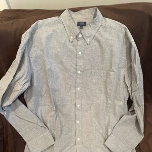 J. Crew Men's Light Gray Casual Button-Down Shirt Size Large